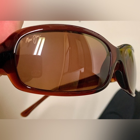 1990s Vintage Unisex Adult MAUI JIM Polished Sepia Brown Sunglasses w/ Zip Case - Picture 12 of 16